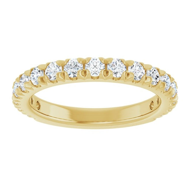 14K Yellow Gold Round 2.5 Mm Si2-Si3, G-H Polished 1 Ctw Natural Diamond French-Set Anniversary Band, Size 7