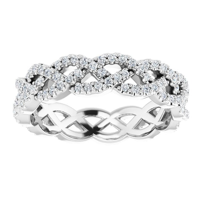 14K White Gold Round 1 Mm Si2-Si3, G-H Polished 5/8 Ctw Natural Diamond Eternity Band Size 6.5