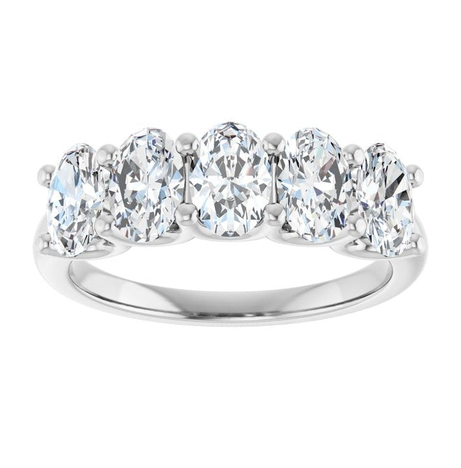 14K White Gold Oval 6 X 4 Mm Polished 2 Ctw Lab-Grown Diamond Anniversary Band Size 7