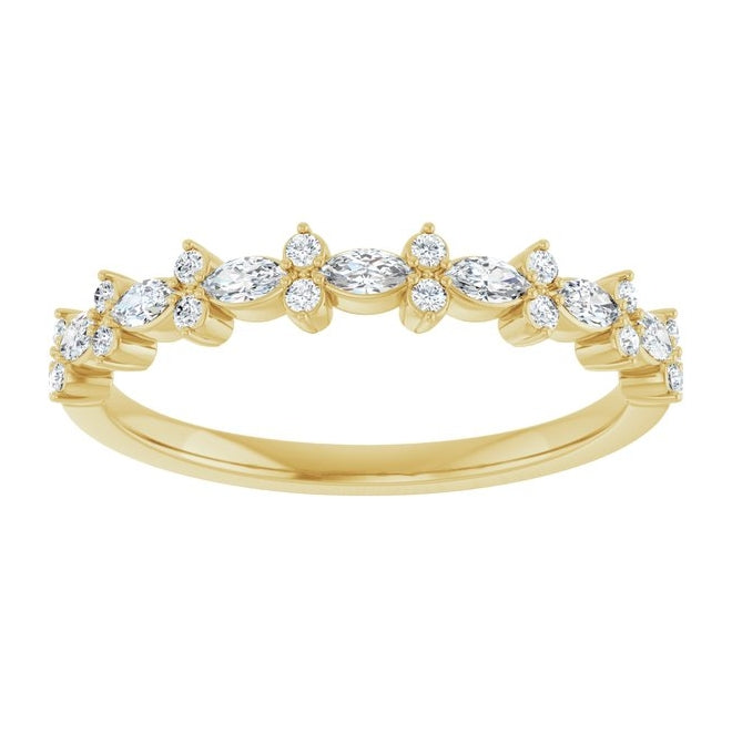 14K Yellow Gold Marquise 3 X 1.5 Mm Polished 1/3 Ctw Lab-Grown Diamond Anniversary Band Size 7