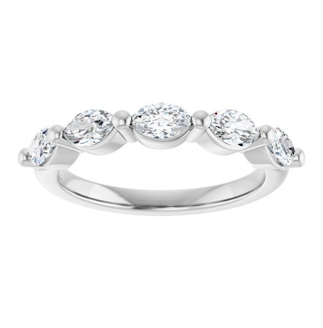 14K White Gold Marquise 5 X 3 Mm Polished 1 Ctw Lab-Grown Diamond Anniversary Band Size 7