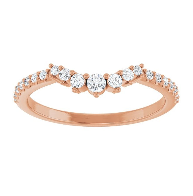 14K Rose Gold Round 2.2 Mm Polished 1/5 Ctw Natural Diamond Contour Band Size 7