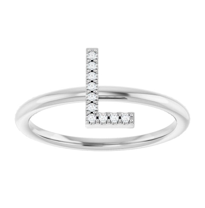 14K White Gold Round 1 Mm I1, G-H Polished .04 Ctw Natural Diamond Initial L Ring Size 7