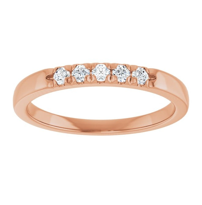 10K Rose Gold Round 2 Mm Polished 1/6 Ctw Lab-Grown Diamond French-Set Anniversary Band Size 7