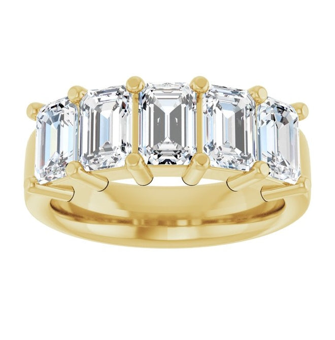14K Yellow Gold Emerald 6 X 4 Mm Polished 3 1/4 Ctw Lab-Grown Diamond Anniversary Band Size 7