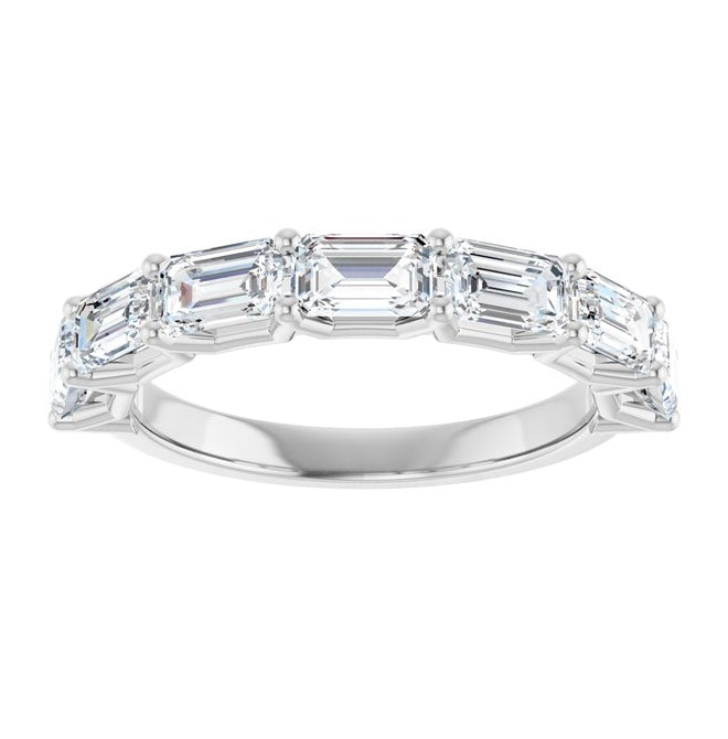 14K White Gold Emerald 5 X 3 Mm Polished 2 1/6 Ctw Lab-Grown Diamond Anniversary Band Size 7