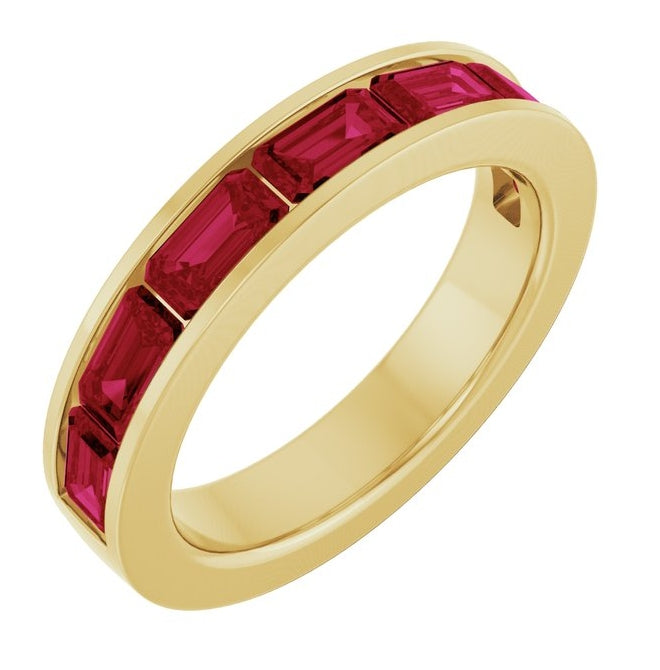 14K Yellow Or White Gold Emerald 5 X 3 Mm Polished Lab-Grown Gem Anniversary Band