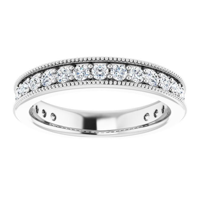 14K White Gold Round 2 Mm Polished 3/4 Ctw Natural Diamond Anniversary Band Size 7