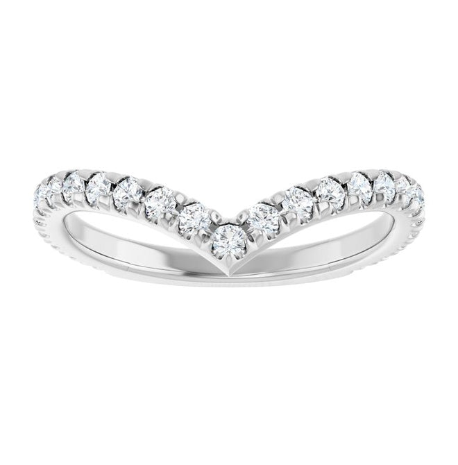 14K White Gold Round 1.7 Mm Polished 3/8 Ctw Natural Diamond French-Set Contour Band Size 7