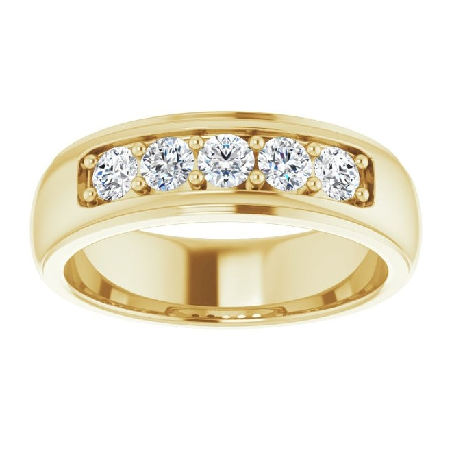 14K Yellow Gold Round 3.4 Mm Polished 3/4 Ctw Natural Diamond Band Size 11