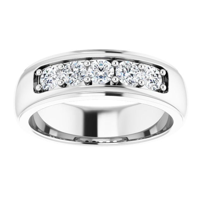 14K White Gold Round 3.5 Mm Polished 7/8 Ctw Natural Diamond Band Size 11