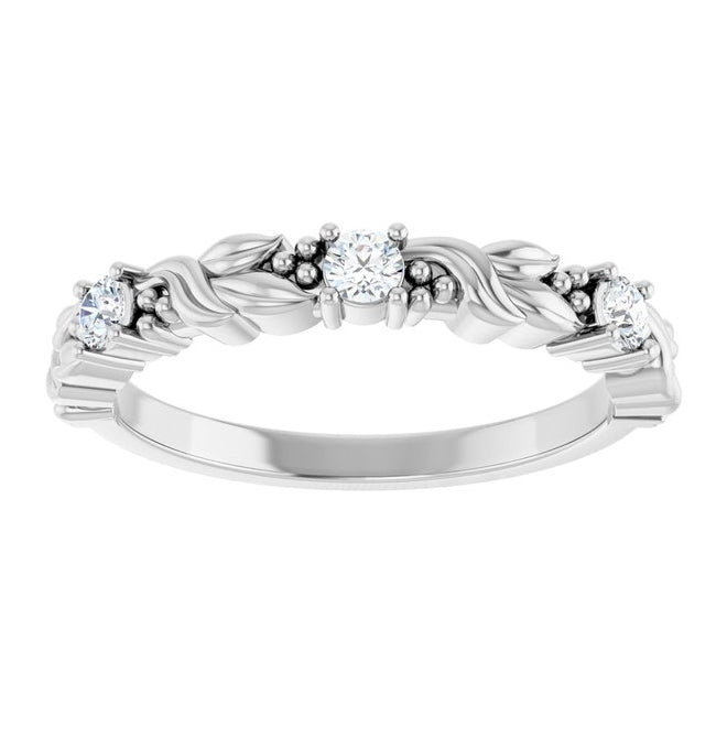 14K White Gold Round 2.5 Mm Polished 1/5 Ctw Natural Diamond Sculptural Anniversary Band Size 7