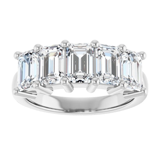 10K White Gold Emerald 6 X 4 Mm Polished 2 1/2 Ctw Lab-Grown Diamond Anniversary Band Size 7