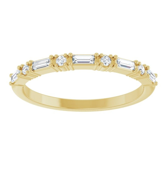 14K Yellow Gold Straight Baguette 3 X 1.25 Mm Polished 1/5 Ctw Lab-Grown Diamond Anniversary Band Size 7