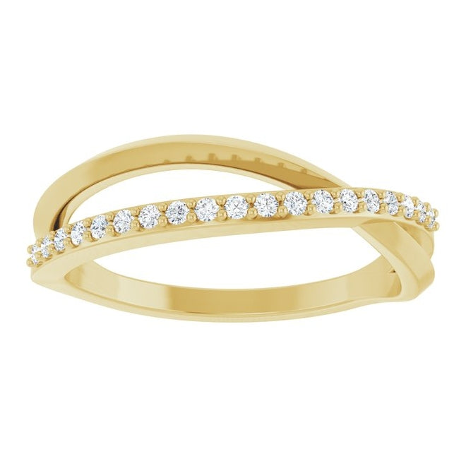 14K Yellow Gold Round 1.2 Mm Polished 1/8 Ctw Natural Diamond Criss Cross Ring Size 7