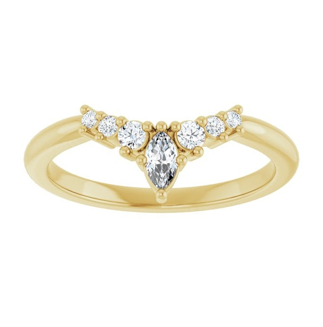 14K Yellow Gold Marquise 4.25 X 2.25 Mm Polished 1/5 Ctw Lab-Grown Diamond Contour Band Size 7