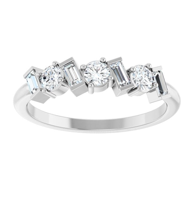 14K White Gold Round 3 Mm Polished 1/2 Ctw Natural Diamond Anniversary Band Size 7
