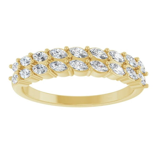14K Yellow Or White Gold Marquise 3 X 1.5 Mm Polished 1/2 Ctw Natural Diamond Double Row Anniversary Band