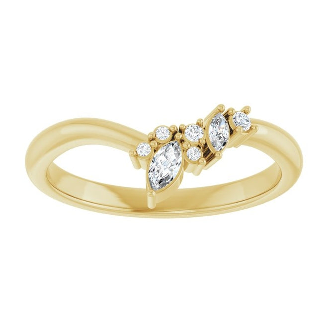 14K Yellow Gold Marquise 4 X 2 Mm Polished 1/8 Ctw Lab-Grown Diamond Contour Band Size 7