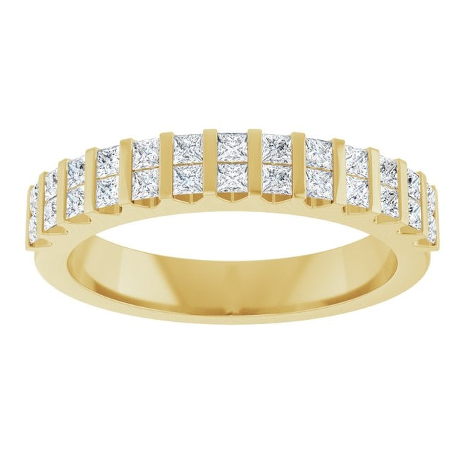 14K Yellow Gold Square 1.5 X 1.5 Mm Polished 1/2 Ctw Natural Diamond Anniversary Band Size 7