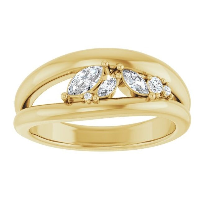 14K Yellow Gold Marquise 5 X 2.5 Mm Polished 1/3 Ctw Natural Diamond Negative Space Ring Size 7