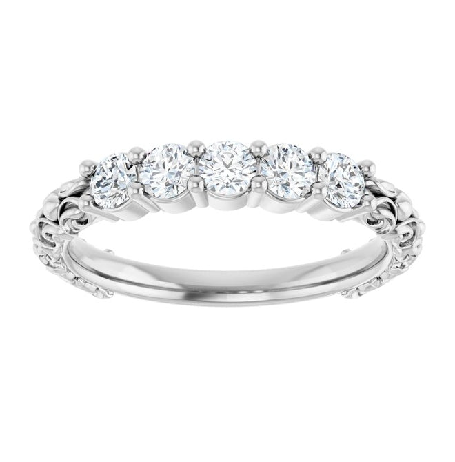 14K White Gold Round 3 Mm Polished 1/2 Ctw Lab-Grown Diamond Anniversary Band Size 7