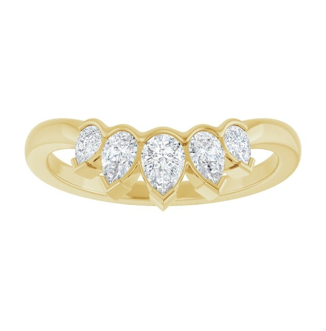 14K Yellow Gold Pear 4.5 X 3 Mm Polished 1/2 Ctw Lab-Grown Diamond Contour Band Size 7