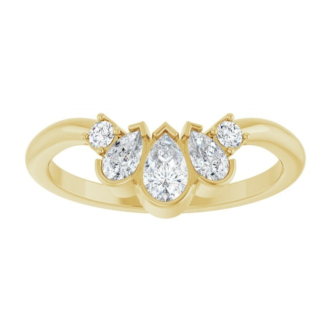 14K Yellow Gold Pear 5 X 3 Mm Polished 1/2 Ctw Lab-Grown Diamond Contour Band Size 7