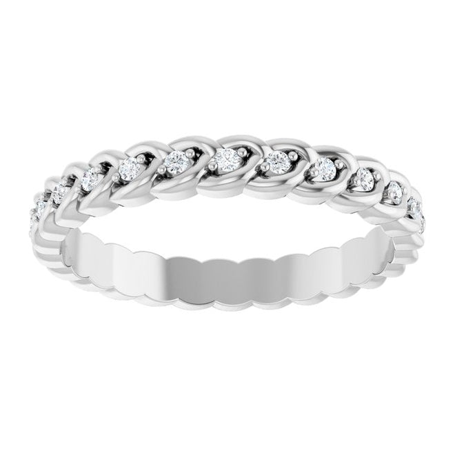 14K White Gold Round 1.2 Mm Si2-Si3, G-H Polished 1/5 Ctw Natural Diamond Rope Band Size 7