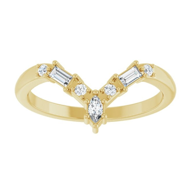 14K Yellow Gold Marquise 3.5 X 1.75 Mm Polished 1/5 Ctw Lab-Grown Diamond Contour Band Size 7