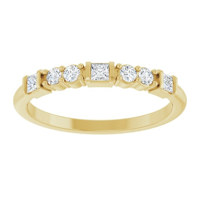 14K Yellow Gold Square 2 X 2 Mm Polished 1/4 Ctw Natural Diamond Stackable Ring Size 7