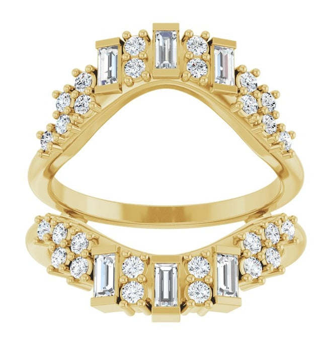 14K Yellow Gold Straight Baguette 3 X 1.5 Mm Polished 5/8 Ctw Natural Diamond Ring Guard Size 7