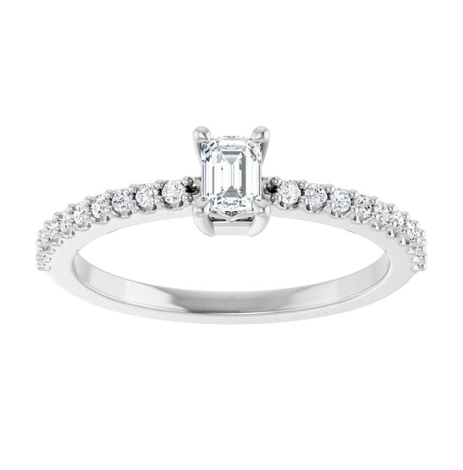 14K Yellow Or White Gold Emerald 4 X 3 Mm Polished 3/8 Ctw Lab-Grown Diamond Ring
