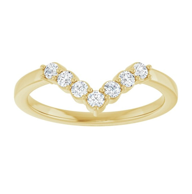 14K Yellow Gold Round 2 Mm Polished 1/5 Ctw Natural Diamond Contour Band Size 7
