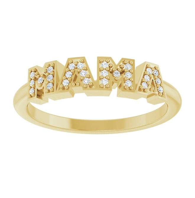 14K Yellow Gold Round .8 Mm Polished .06 Ctw Natural Diamond Mama Ring Size 7