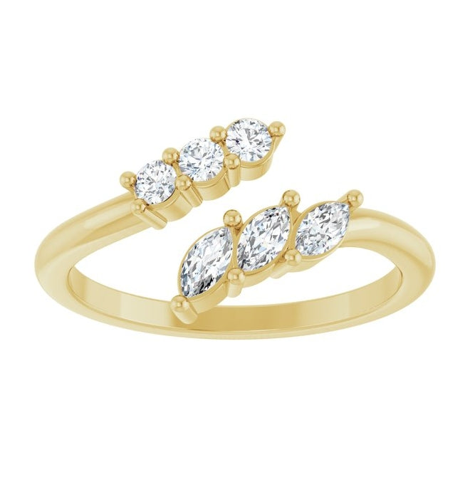 14K Yellow Gold Marquise 4 X 2 Mm Polished 1/3 Ctw Natural Diamond Multi-Shape Bypass Ring Size 7