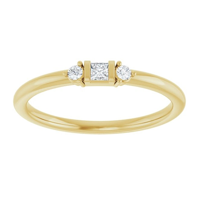 14K Yellow Gold Square 2 X 2 Mm Polished .08 Ctw Natural Diamond Stackable Ring Size 7