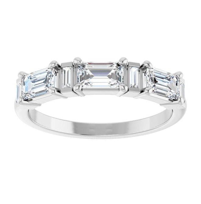 14K White Gold Emerald 5 X 3 Mm Polished 9/10 Ctw Lab-Grown Diamond Anniversary Band Size 7