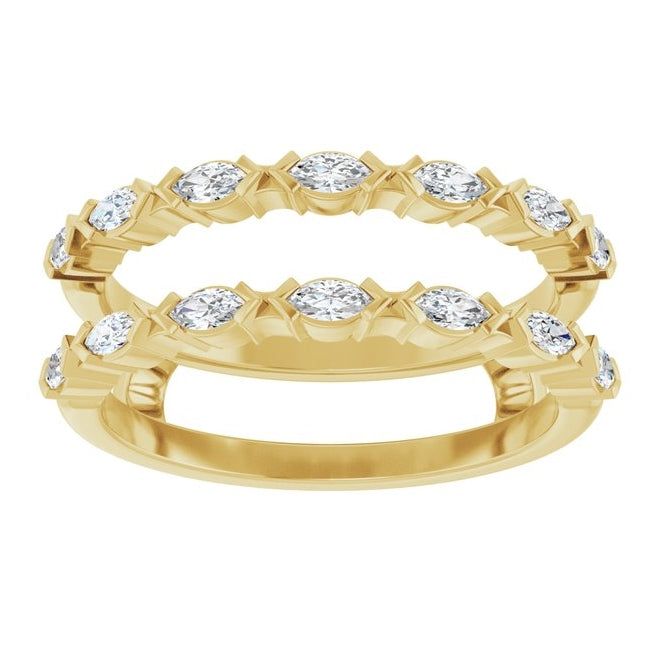 14K Yellow Gold Marquise 3 X 1.5 Mm Polished 1/2 Ctw Natural Diamond Ring Guard Size 7