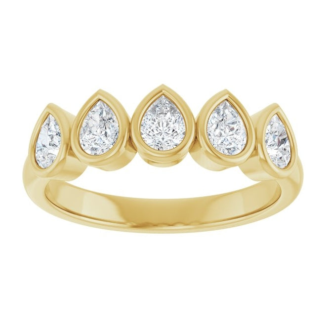 14K Yellow Gold Pear 4 X 3 Mm Polished 3/4 Ctw Lab-Grown Diamond Anniversary Band Size 7