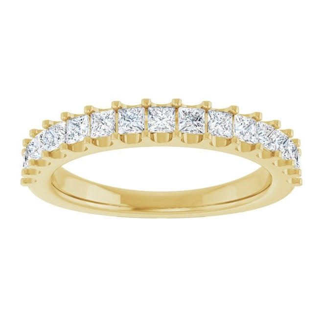 14K Yellow Gold Square 2 Mm Polished 5/8 Ctw Natural Diamond Anniversary Band Size 7