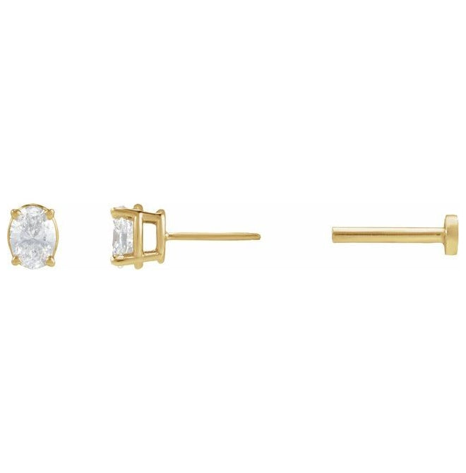 14K Yellow Gold Oval 4 X 3Mm Vs, G-H Tension Back 4-Prong Polished 1/6 Ct Natural Diamond Lightweight Earring