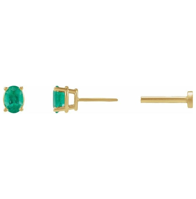 14K Yellow Gold Oval 4 X 3 Mm Tension Back 4-Prong Polished Natural Emerald Lightweight Earring