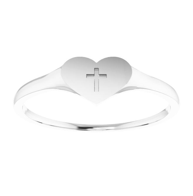 Sterling Silver Polished Youth Heart With Cross Ring Size 3