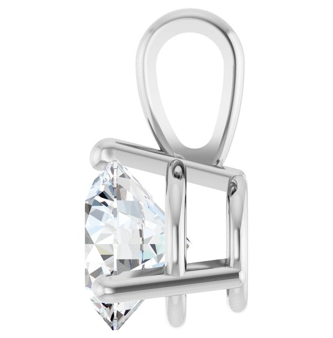 14K White Gold Round I1, G-H Polished Natural Diamond Solitaire 3-Prong Pendant