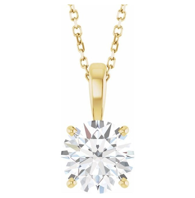 14K Yellow Or White Gold Round Vs, F-G Polished Lab-Grown Diamond 4-Prong Solitaire 18" Necklace 1.5Mm With Lobster Clasp
