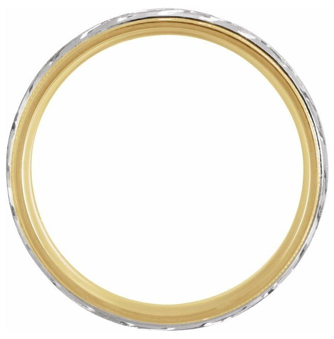10K Yellow Or Two-Tone Gold 7 mm Polished Milgrain Woven-Design Comfort-Fit Half Round Band