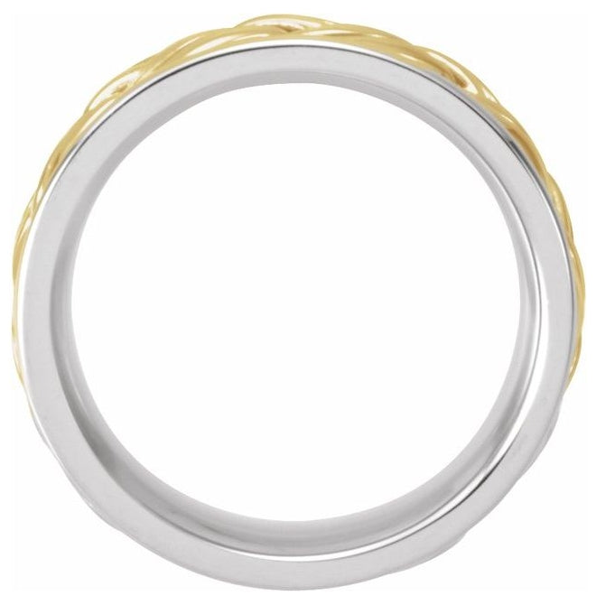 14K White/Yellow Gold 8 mm Hand-Woven Comfort-Fit Flat Band Size 11