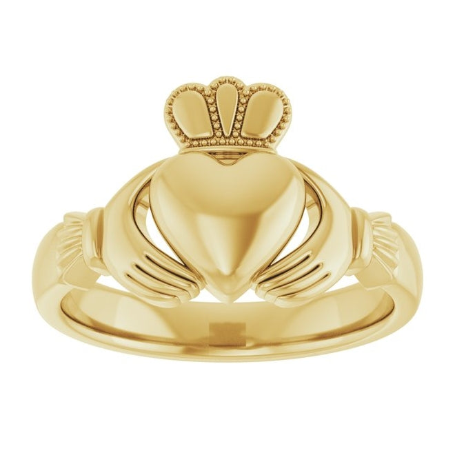 14K Yellow Gold 7.5 mm Claddagh Band Size 7