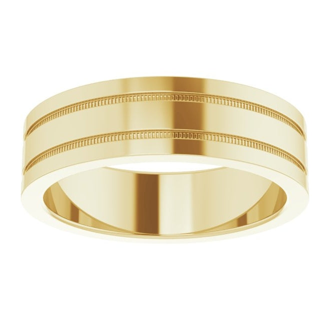 18K Yellow Gold 6 mm Milgrain Grooved Comfort-Fit Flat Band Size 9.5